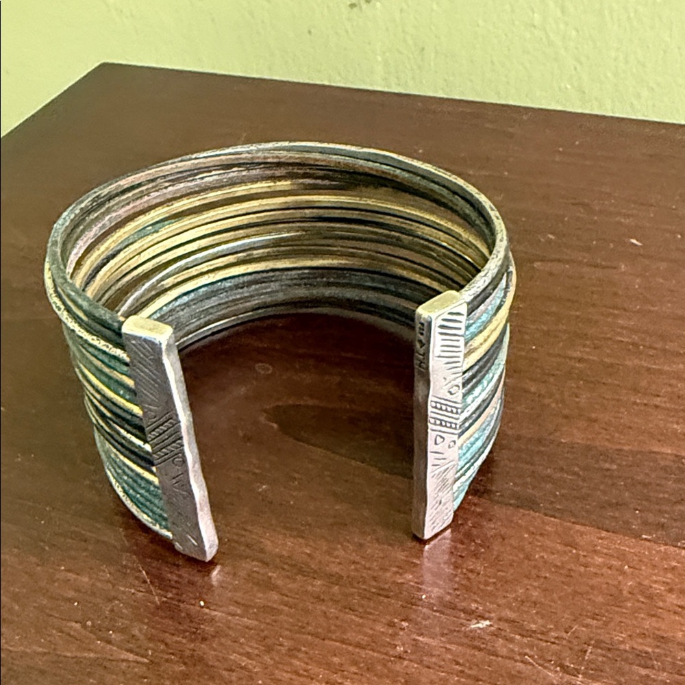 Silpada Multitone Metal Cuff Bracelet - Silver, Gold, Blue-Green - Picture 3 of 5